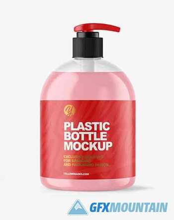 Clear Liquid Soap Bottle with Pump Mockup