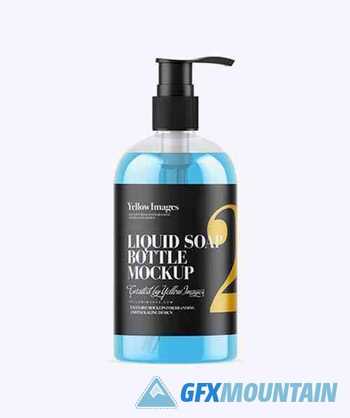Clear Bottle with Liquid Soap Mockup