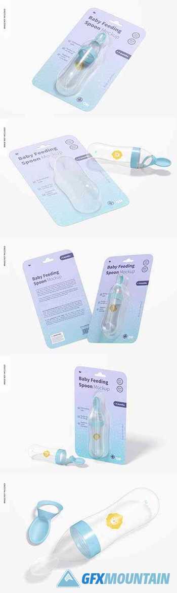 Baby squeeze feeding spoon blister mockup