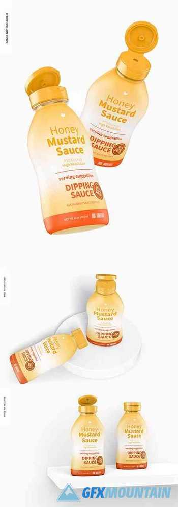 12 oz honey mustard sauce bottles mockup