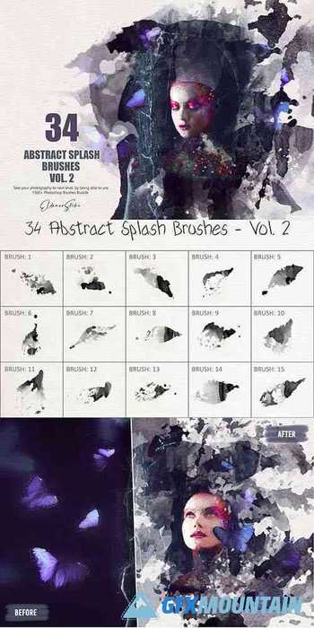 34 Abstract Splash Photoshop Brushes - Vol. 2 6258136