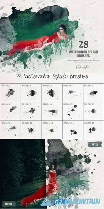 28 Watercolor Splash Photoshop Brushes 6258130