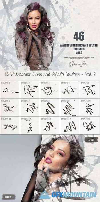 46 Watercolor Lines and Splash Brushes - Vol. 2 6258178
