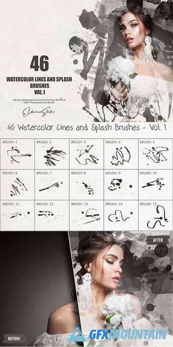 46 Watercolor Lines and Splash Brushes - Vol. 1 6258176