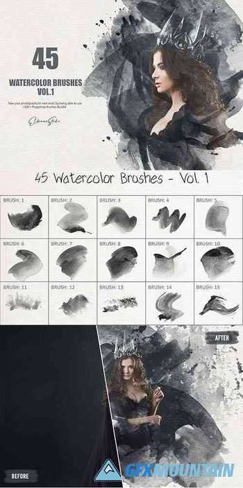45 Watercolor Brushes - Vol. 1 6258150