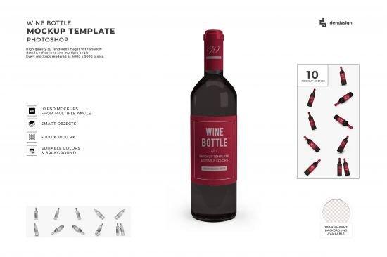 Wine Bottle 3D Mockup Template Bundle