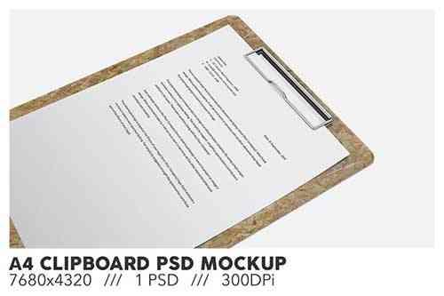 A4 Wooden Clipboard PSD Mockup