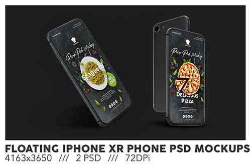 Floating iPhone XR Phone PSD Mockups