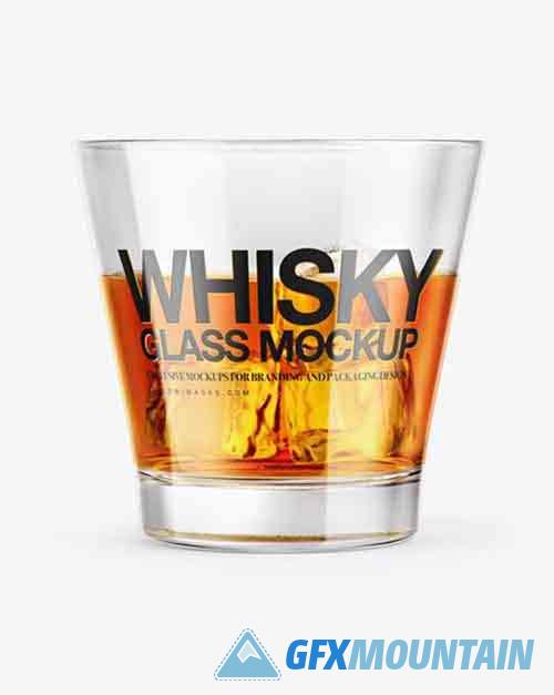 Whisky Glass w/ Ice Cubes Mockup