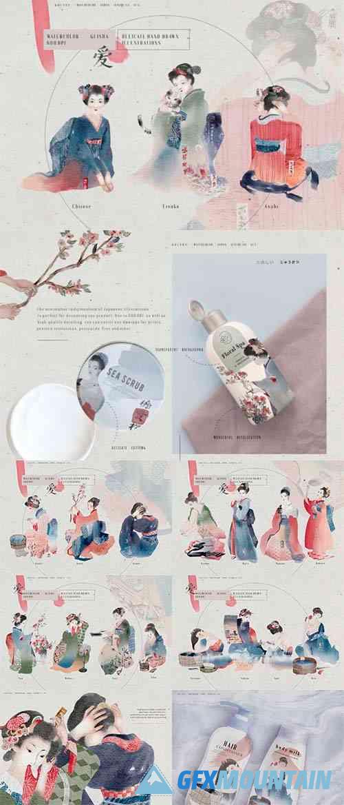 Kouyou - Watercolor Japanese Geisha Set