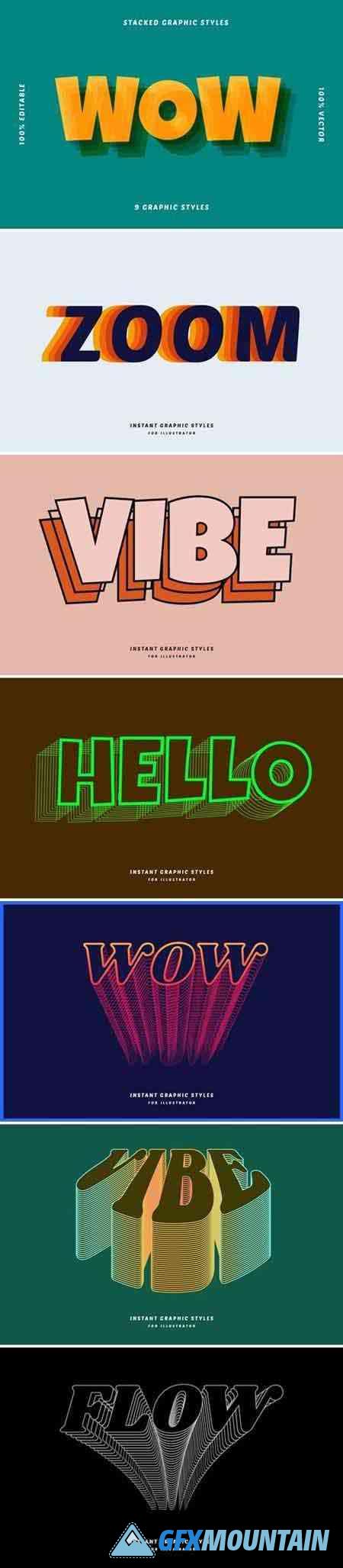 Multicolor Layered Text Effects Set