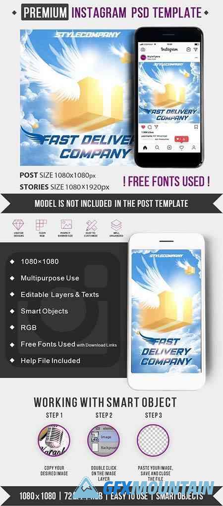 Fast Delivery Company PSD Instagram Post and Story Template