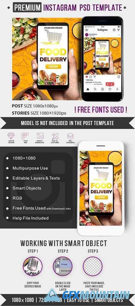 Food Delivery Post PSD Instagram Post and Story Template
