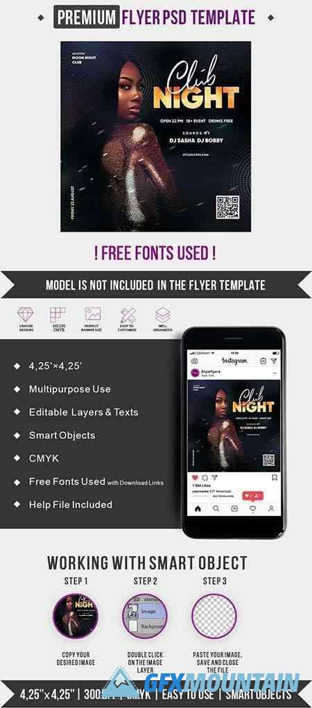 Night Club flyer square Template PSD