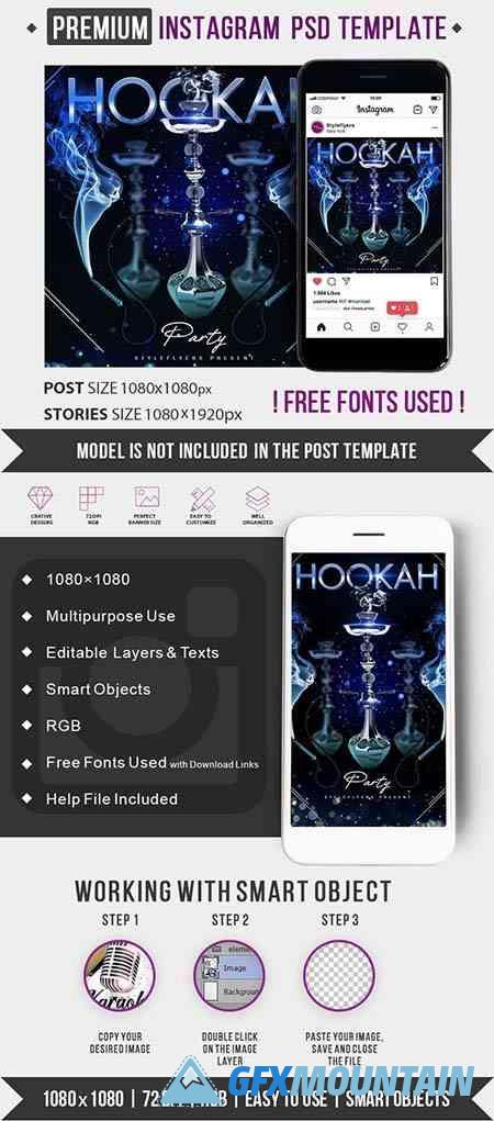 Hookah Party Template PSD Instagram Post and Story Template