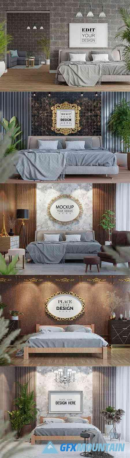 Poster frame mockup interior in a bedroom