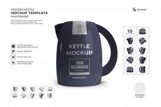 Modern Home Kettle 3D Mockup Template Bundle