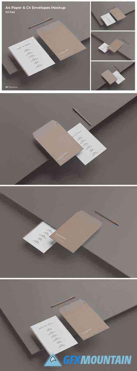 A4 Paper & C4 Envelopes Mockup
