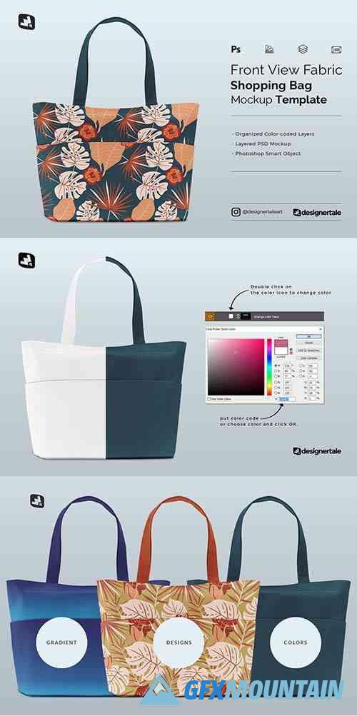 Frontview Fabric Shopping Bag Mockup 5353625