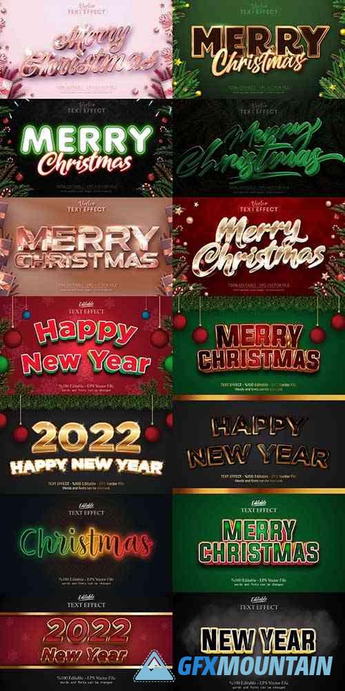 2022 New year, Merry christmas editable text effect premium vector