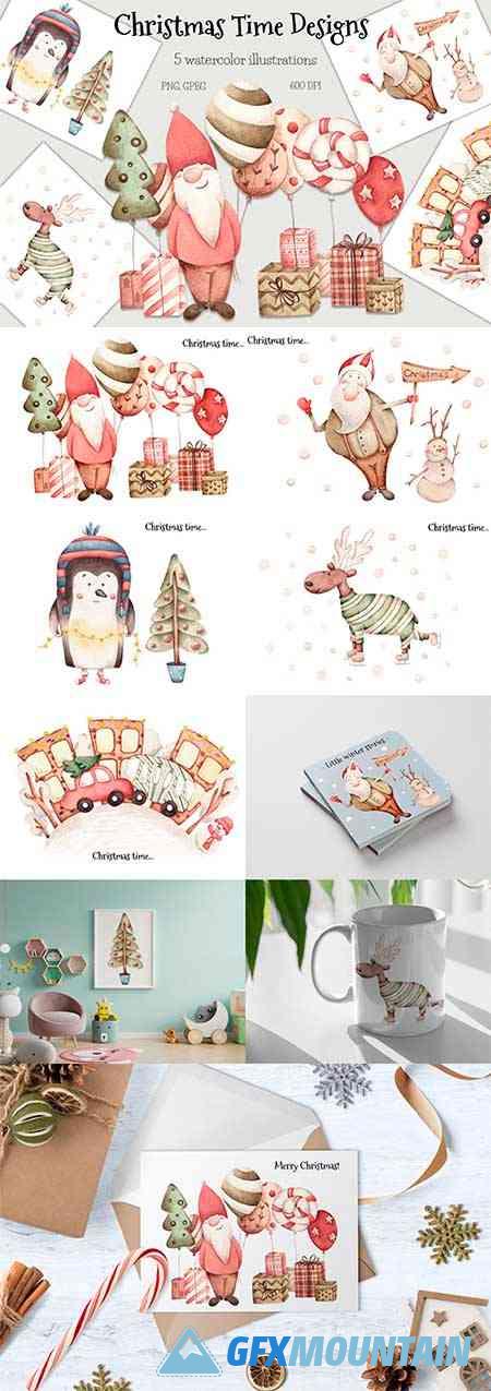 Watercolor Illustrations Christmas Time