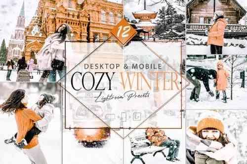 12 Cozy Winter Lightroom Presets, Bright Snow Mobile Preset, Light Orange Desktop LR Filter