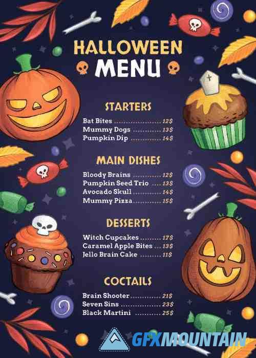 Hand-drawn halloween vertical menu template