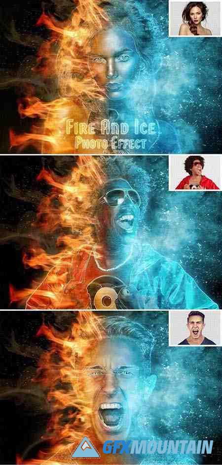 Burning Fire and Frozen Ice Photo Effect Mockup 462310686