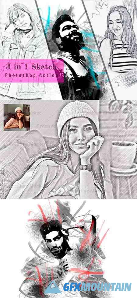 3 in 1 Sketch Photoshop Action - 6586193