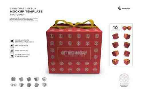 Christmas Gift Box Mockup Template Set