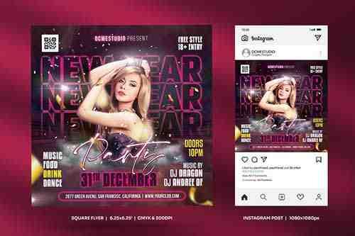 New year Party Square Flyer & Instagram Post