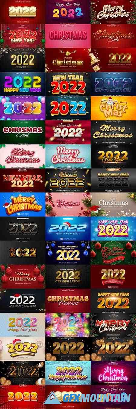 Merry christmas and happy new year 2022 editable vector text effects