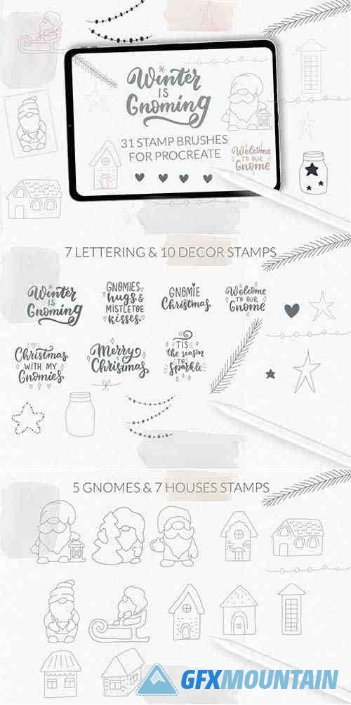 Christmas Scandi Gnome and houses Procreate stamps