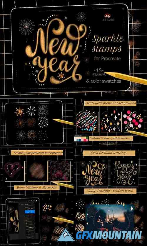 New Year sparkle fireworks brushes