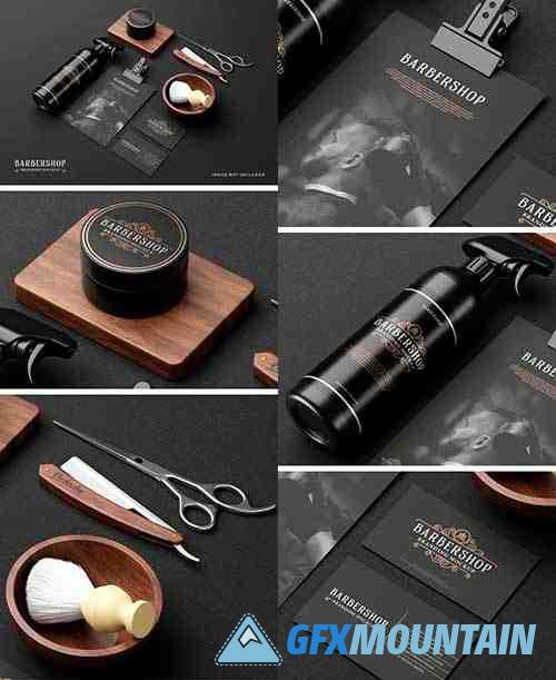 Barbershop Branding PSD Mockup Template - Premium Dark Theme