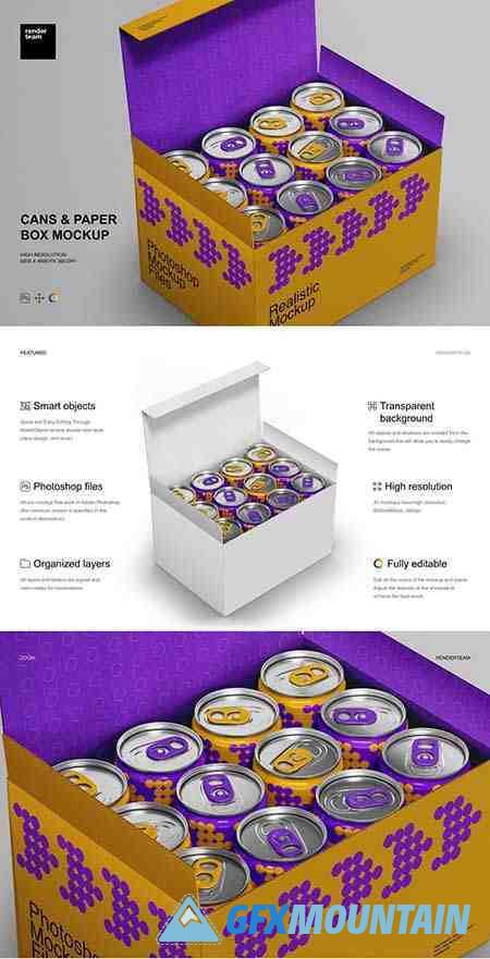 Cans and Paper Box Mockup 6671306