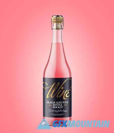 Clear Glass Bottle with Pink Champagne Mockup