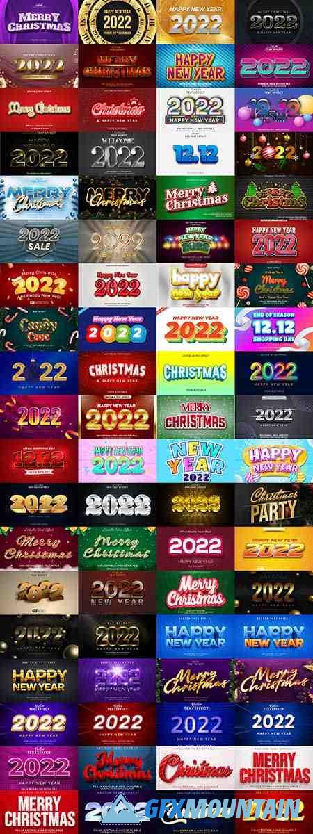 2022 New year and christmas editable text effect vector