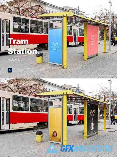 Tram Stop Billboards, Posters Mockup Template