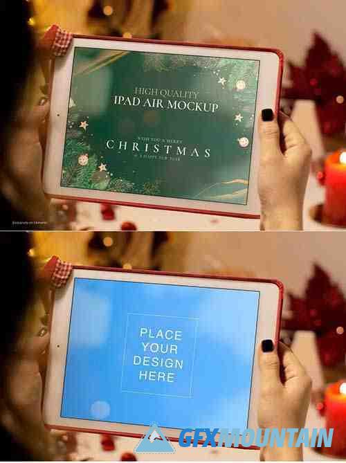Christmas Mockup: iPad tablet on woman's hands
