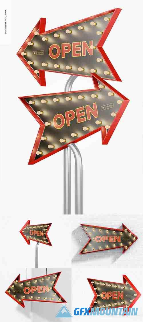 Luminous arrow promotional sign on stand mockup