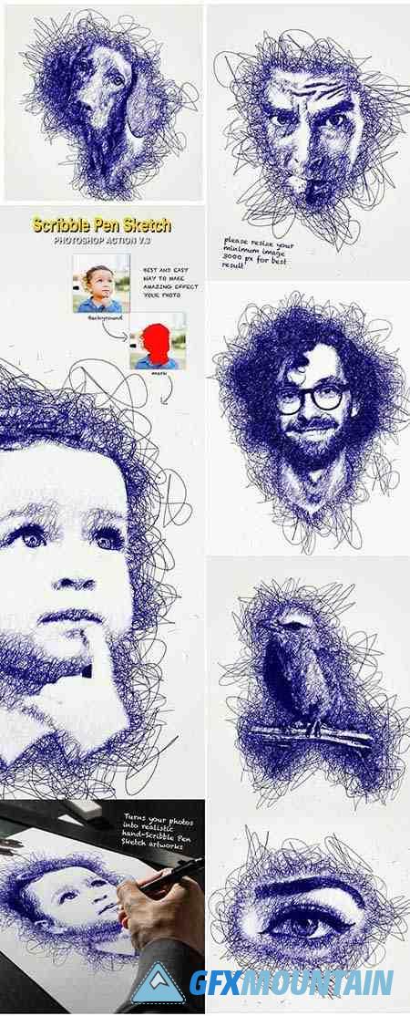 Scribble Pen Sketch Photoshop Action V.3 34629454