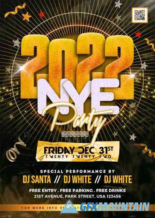 New Year 2022 Party Flyer PSD