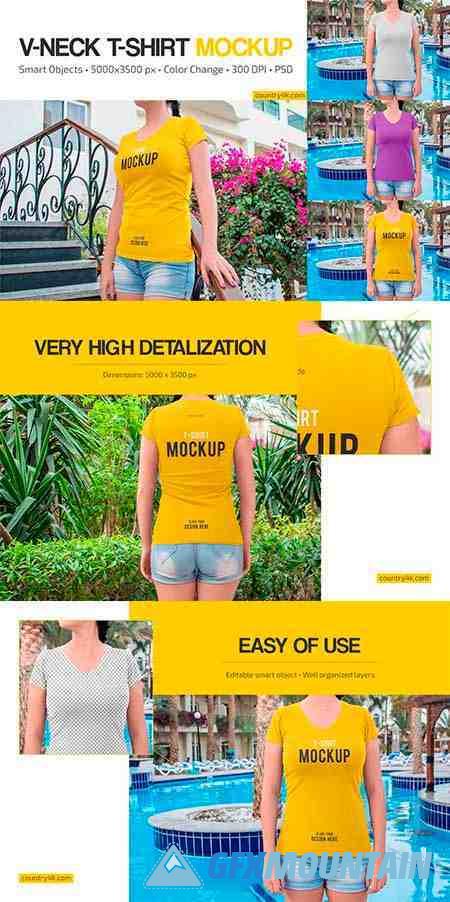Women's V-Neck T-Shirt Mockup Set 6575059