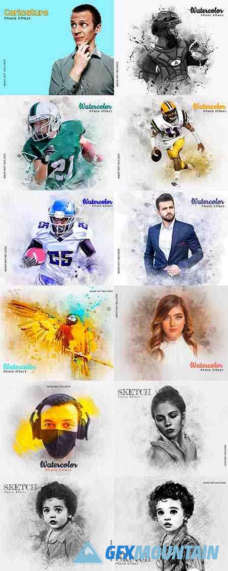 Mixed media watercolor photo effect template