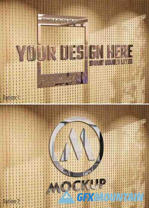 Logo Mockup with 3D Glossy Effect on Sunlit Wooden Wall