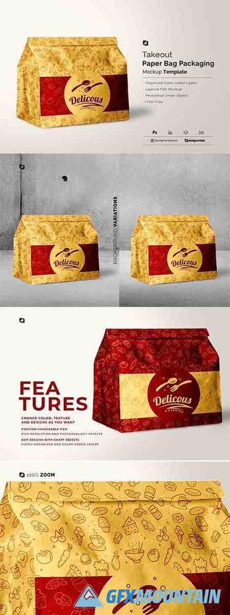 Takeout Paper Bag Packaging Mockup - 6703729