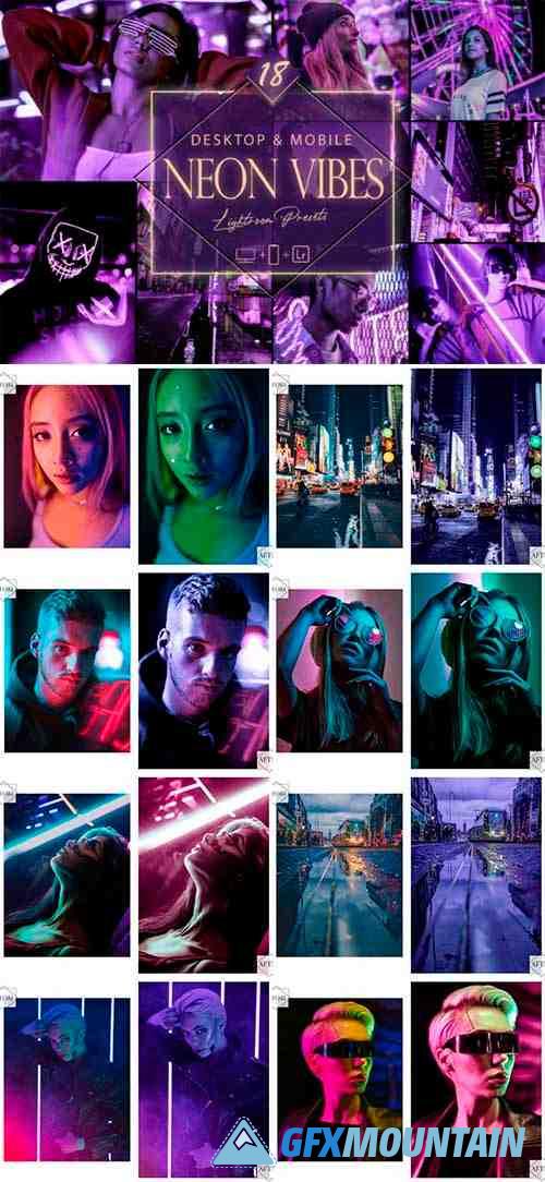 18 Neon Vibes Lightroom Presets, Urban Mobile Preset, Night Desktop LR Filter