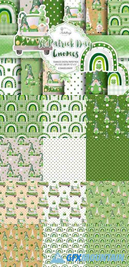 St. Patrick day Gnomes digital paper pack