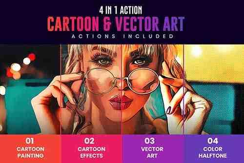 4in1 Cartoon & Vector Art Ps Action 6789030